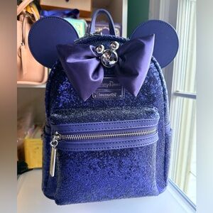 Loungefly Disney Blue Sequins Vacation Club Member Mini Backpack NWT